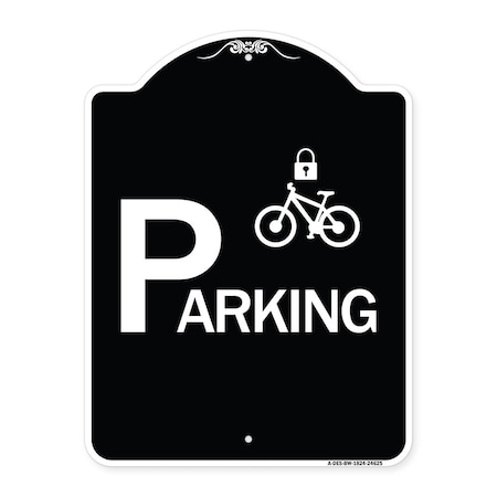 Signmission Parking With Cycle and Lock Symbol Heavy-Gauge Aluminum Architectural Sign, 24" x 18", BW-1824-24625 A-DES-BW-1824-24625
